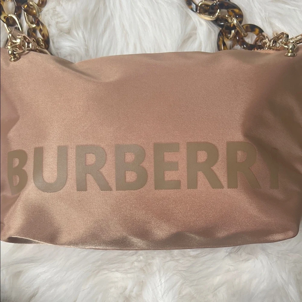 Burberry Converted Brown Shoulder Bag with Tortoise Chain and Fuzzy Bear - Picture 2 of 7